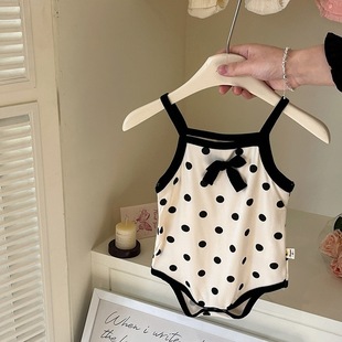 无袖 连体衣薄款 包屁衣可爱蝴蝶结印花女宝宝哈衣爬爬服 新款 夏季