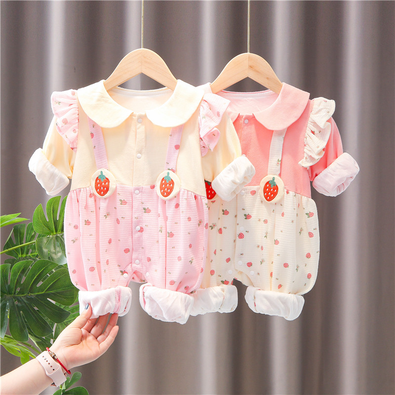 0一3个月婴儿5连体衣服6新生7春秋季1套装女宝宝纯棉公主外出秋装