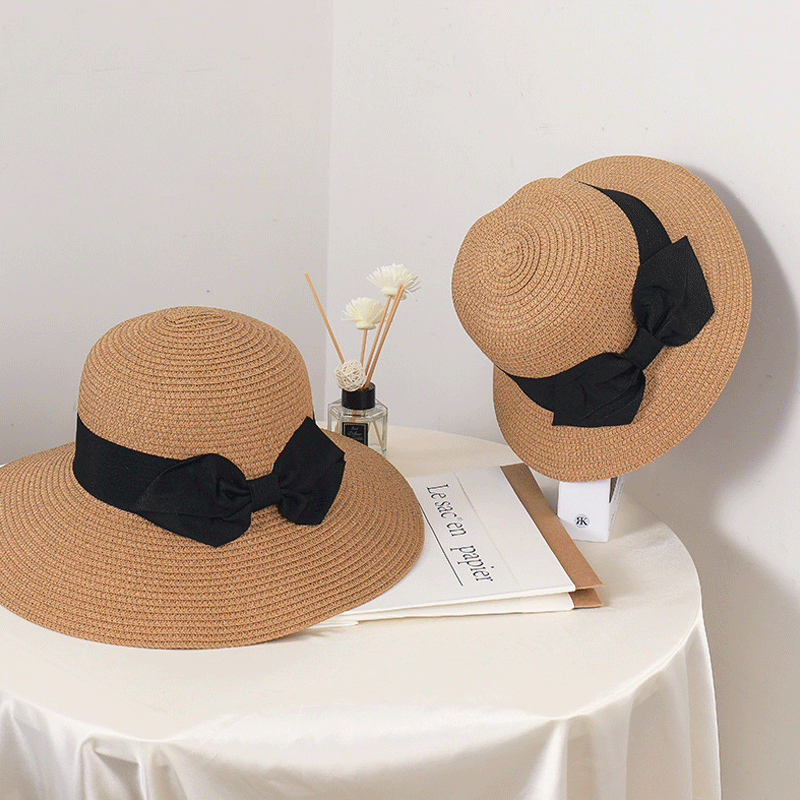 帽子女夏季防晒海边度假大沿沙滩草帽明星同款草编蝴蝶结渔夫帽