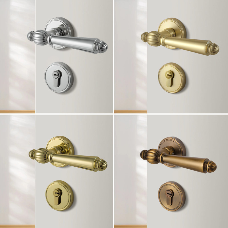 百简法式门锁轻奢金色黄古银色门把手机械锁卧室内家用静音锁具,基础建材,机械门锁,淘宝优惠券,粉丝福利购,淘宝优惠卷