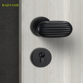 儿童门锁室内实木门锁卧室简约幼儿园房门锁磁吸静音黑灰色门把手