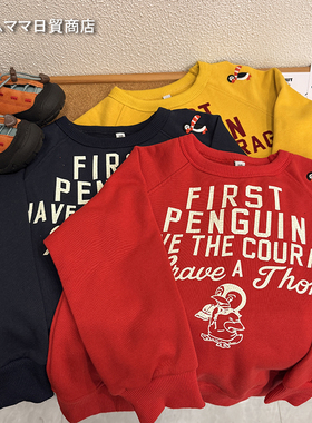 2025新款DD日系企鹅徽章图案贴布刺绣字母圆领套头卫衣纯棉长袖红