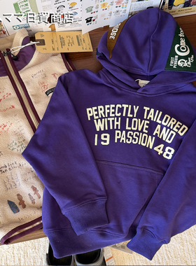 日系DD童装25新款紫色贴布连帽卫衣儿童毛圈字母印花帽衫抓绒上衣