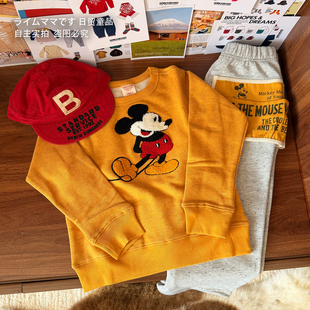 日系DD小众儿童黄色米奇毛巾绣卫衣男女童复古圆领上衣2026春款潮