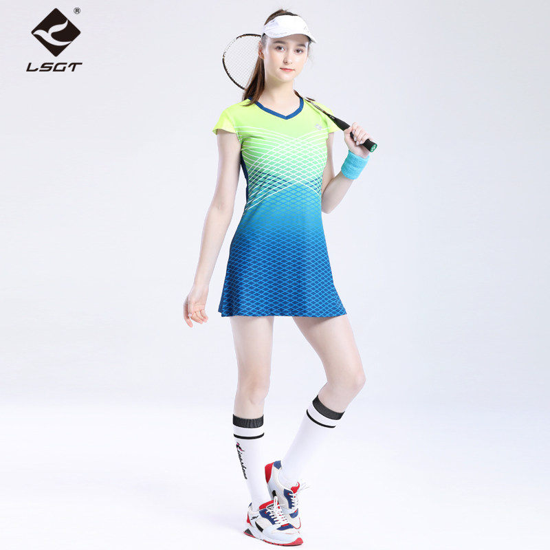 2024领胜新款羽毛球服女连衣裙套装速干网球服裙子半身裙防走光