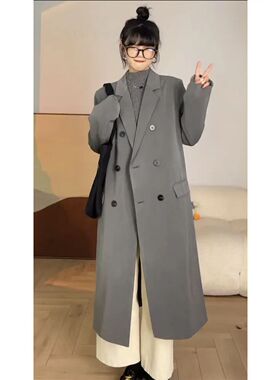 2026春季西装风衣新款灰色高级感大衣胖MM长款小众设计感大衣