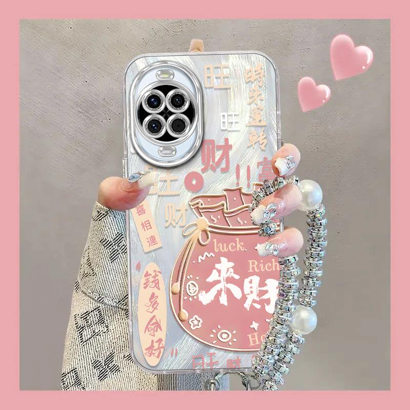 来财钱袋适用华为nova14手机壳精孔羽纱nova14pro高级感闪钻珍珠手链14Uultra硅胶女款防摔保护套