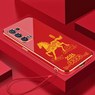 吉祥马到成功YQ适用OPPOReno6Pro手机壳电镀硅胶防摔软壳Reno6Pro+全包镜头创意简约新款保护套