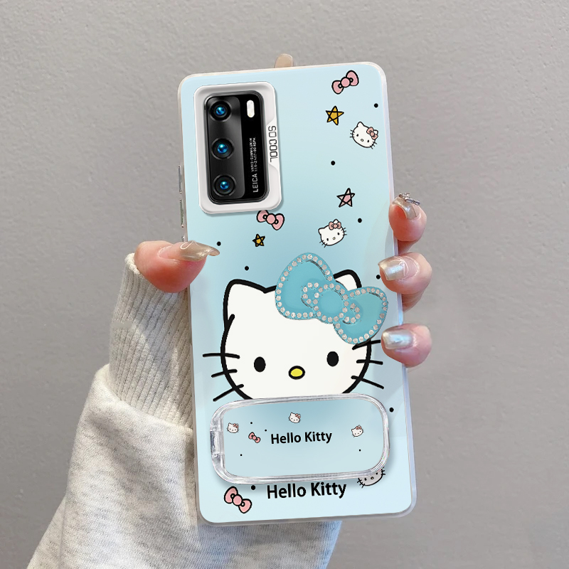 华为p40手机壳镶钻KT猫磨砂彩银