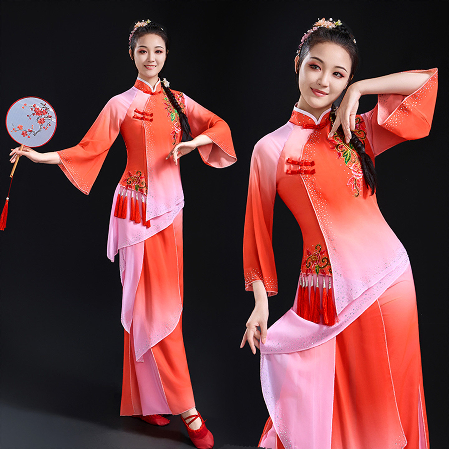 秧歌舞演出服女2026年新款秋季中国风舞蹈表演服装古典扇子舞套装