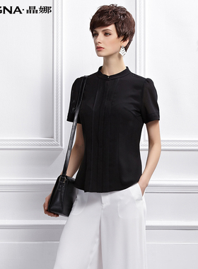晶娜品牌女装黑色短袖衬衫CQ61662J