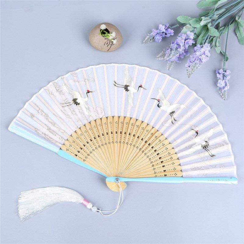 仙鹤真丝折扇女式随身中国风女扇子出国扇工艺女扇古风,居家日用,扇子,淘宝优惠券,粉丝福利购,淘宝优惠卷