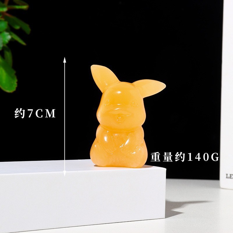 天然水晶晶洞石皮卡丘雕刻件金冻石卡通家居桌面收藏装饰摆件