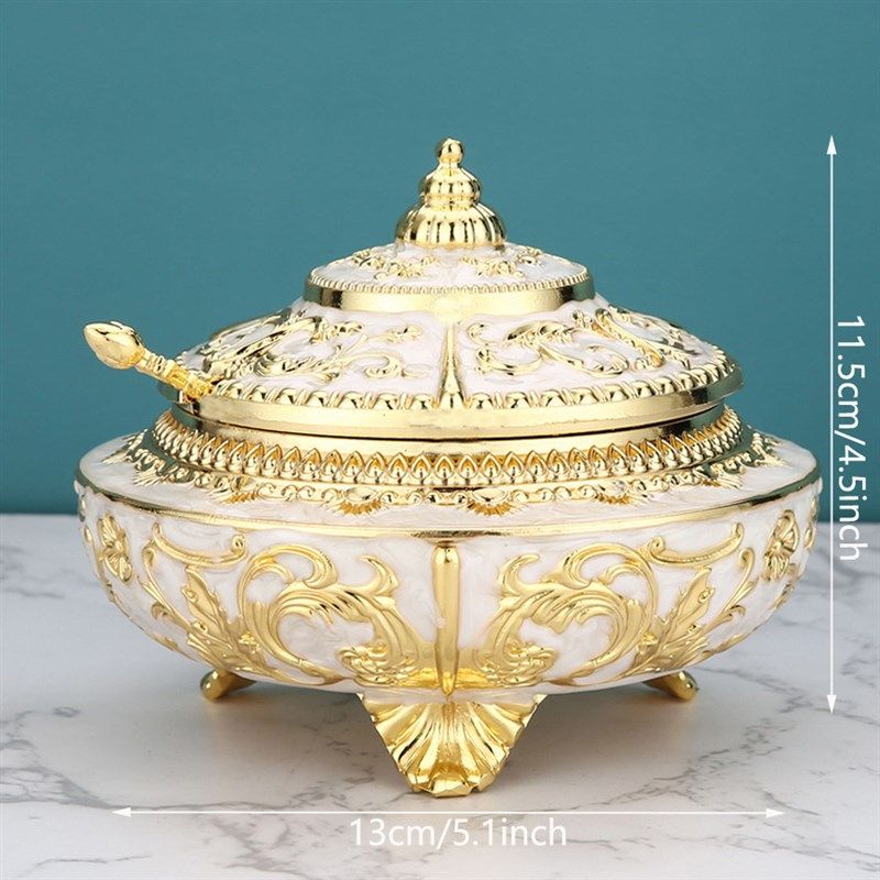 欧式糖盅合金工艺品家用玻璃调味品创意复古蜂蜜咖啡糖缸容器摆件