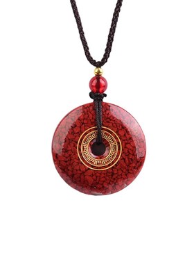 晶体砂朱砂平安扣烫金版回纹平安扣吊坠男女款朱砂礼物本命年挂件