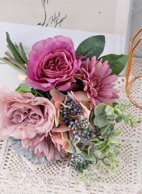 婚庆玫瑰花束真花假绿植工艺品装饰F15975