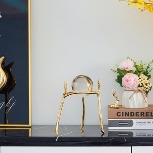 欧式美式现代简约纯铜装饰水晶球摆件样板间办公室创意个性工艺品