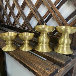 纯铜烛台蜡台家用蜡烛台摆件底座全铜黄铜拜神供奉佛前灯座一对