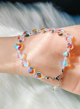 6/8/mm爱心水晶手链电镀新极光幻彩心形手串少女甜酷风手饰