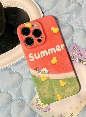 西瓜鸭子适用苹果15手机壳14promax新款2024透明iphone15pro女11软壳13pro硅胶plus全包8防摔12小众x套原创软