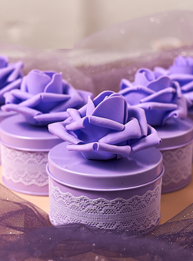 喜糖盒铁盒紫色圆形免折叠年新款摆桌高级小礼盒费列罗2颗马口铁