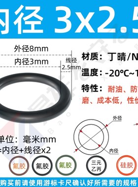 进口NBR黑色丁晴橡胶内径2-s492mm线径2.5mm耐油ORing防水胶圈nbr