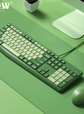 BOW航世 笔记本电脑外接有线全键位键盘鼠标套装办公家用静音打字