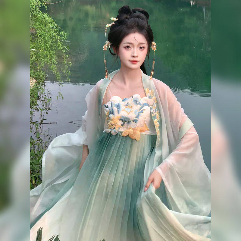 钟灵记原创【四季春】唐制汉服女诃子裙刺绣春夏汉元素古装表演服