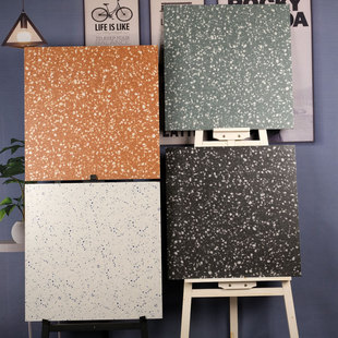 彩色水磨石瓷砖复古防滑地砖客餐厅橙色仿古砖绿色地板砖600x600