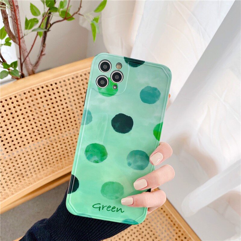 绿色波点适用苹果11软胶手机壳iPhoneX镜头全包xsmax/xr软胶11pro