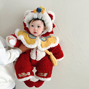 Baby clothes winter thickened baby one-piece New Year拜年服