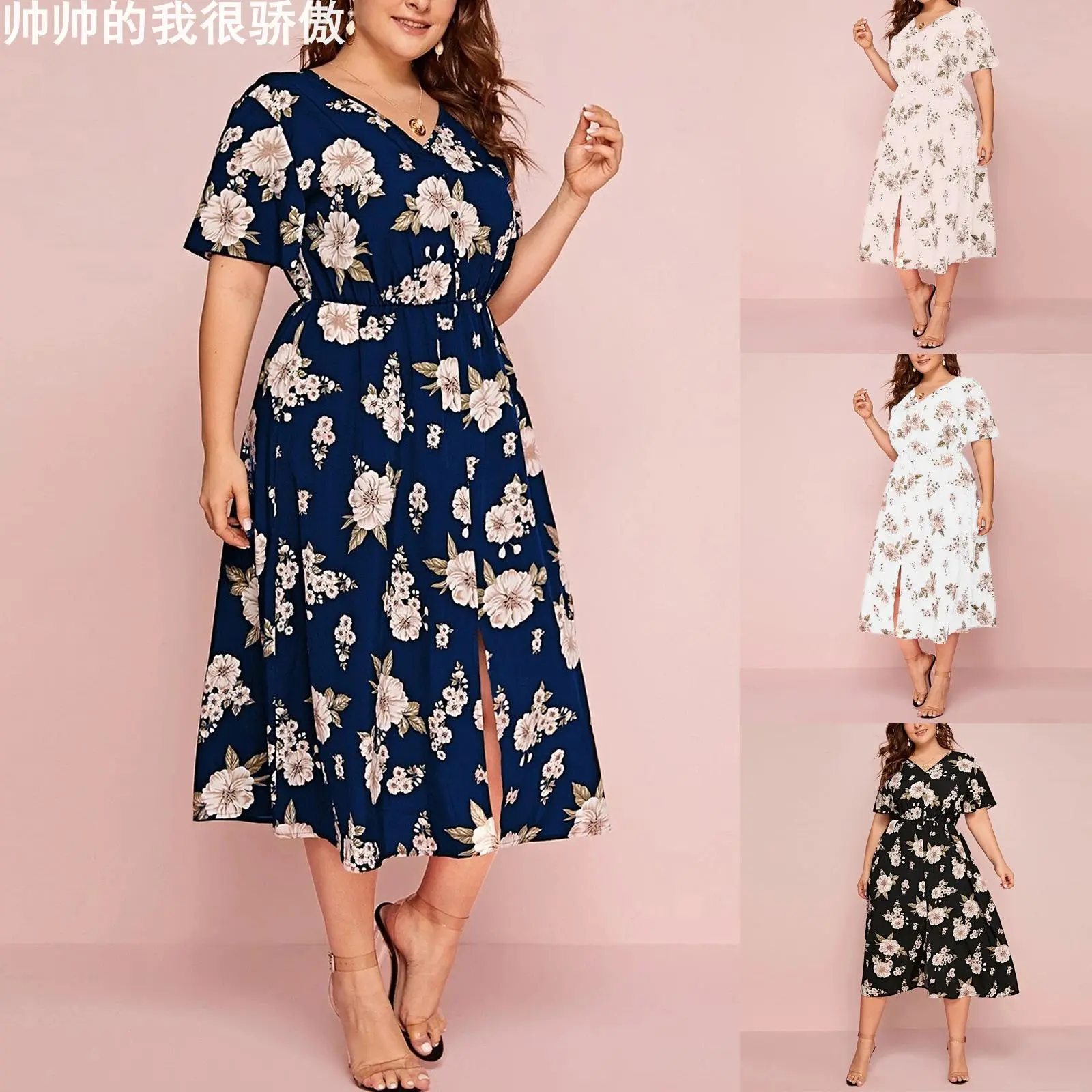 Plus-sizeWomen'sPrintV-neck