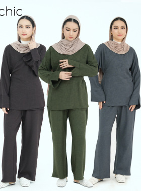 Middle East Set 大码系带上衣+长裤中东迪拜欧美套装女装
