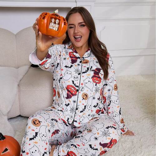 Halloween women'splus size pajamas cardigan two-piece set