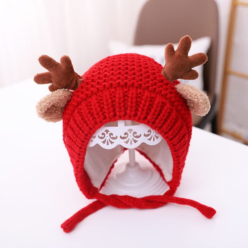 baby wool boys plush warm knitted hat christmas antler hat