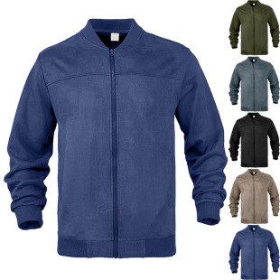 Suede Jacket 秋季麂皮绒纯色男装拉链夹克复古长袖开衫外套男