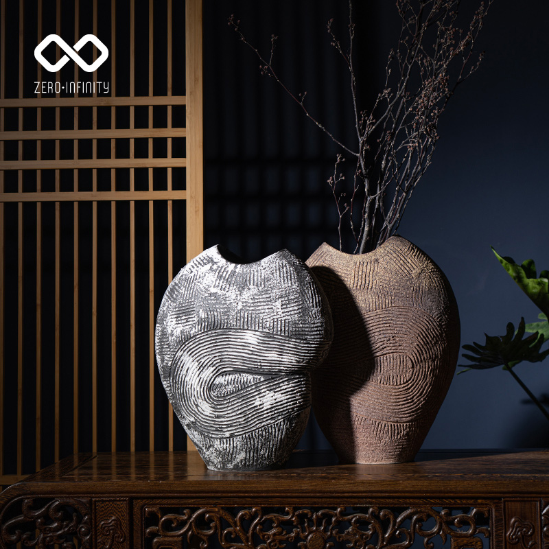 侘寂风秋思花器陶瓷干花手工摆件品艺术新中式样板间民宿别墅酒店