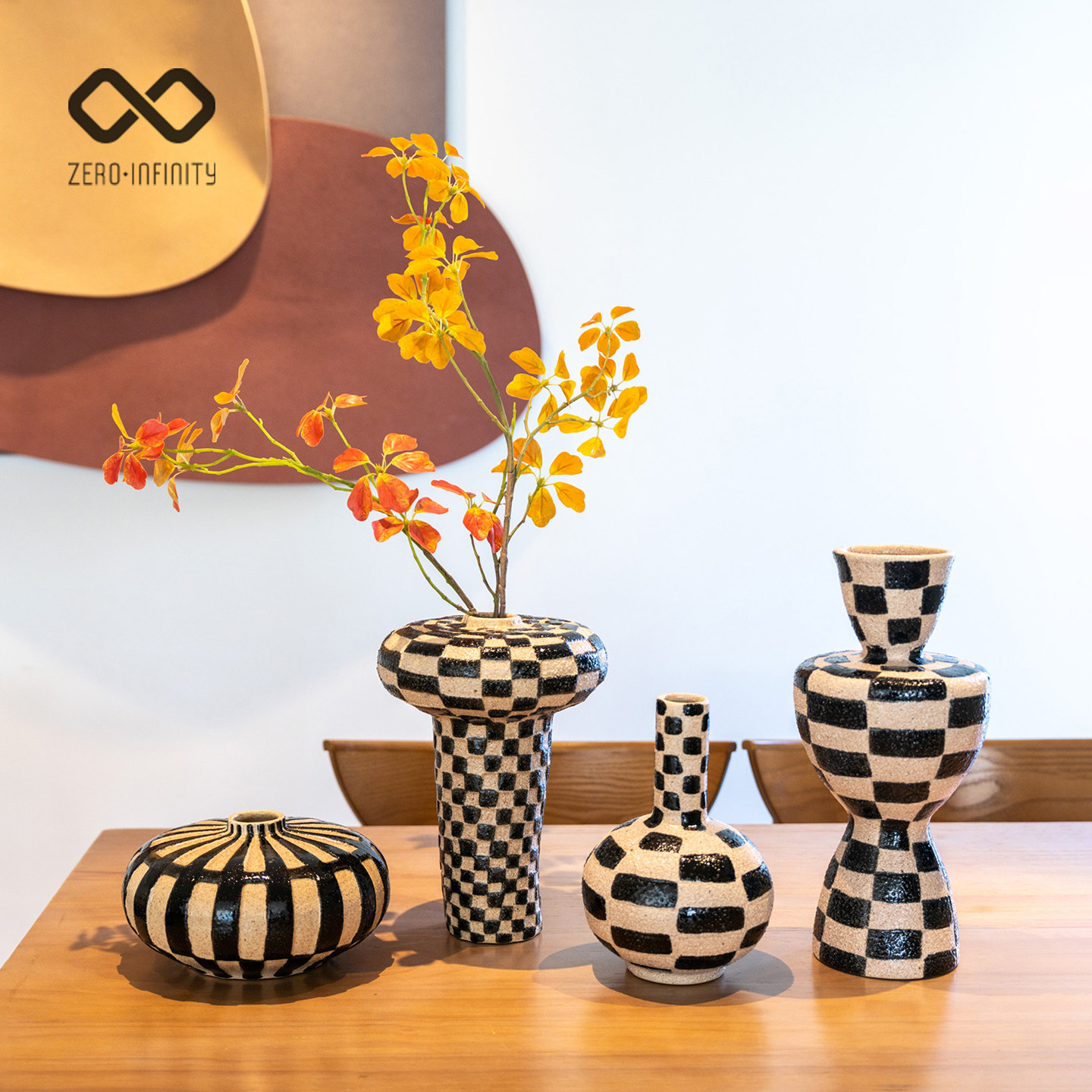 中古侘寂风格子花器摆件插花