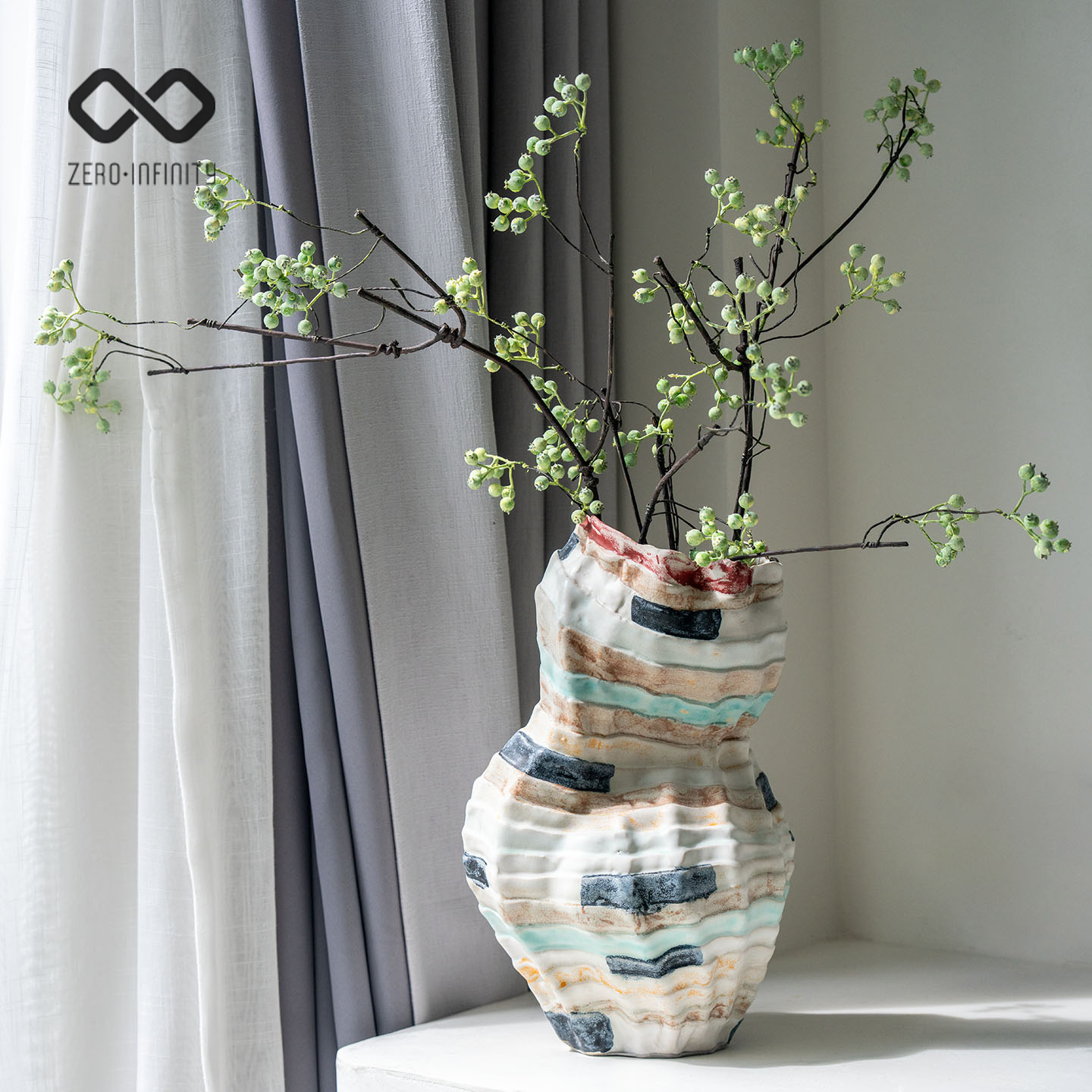 中古风手绘彩色陶瓷花器手作艺术