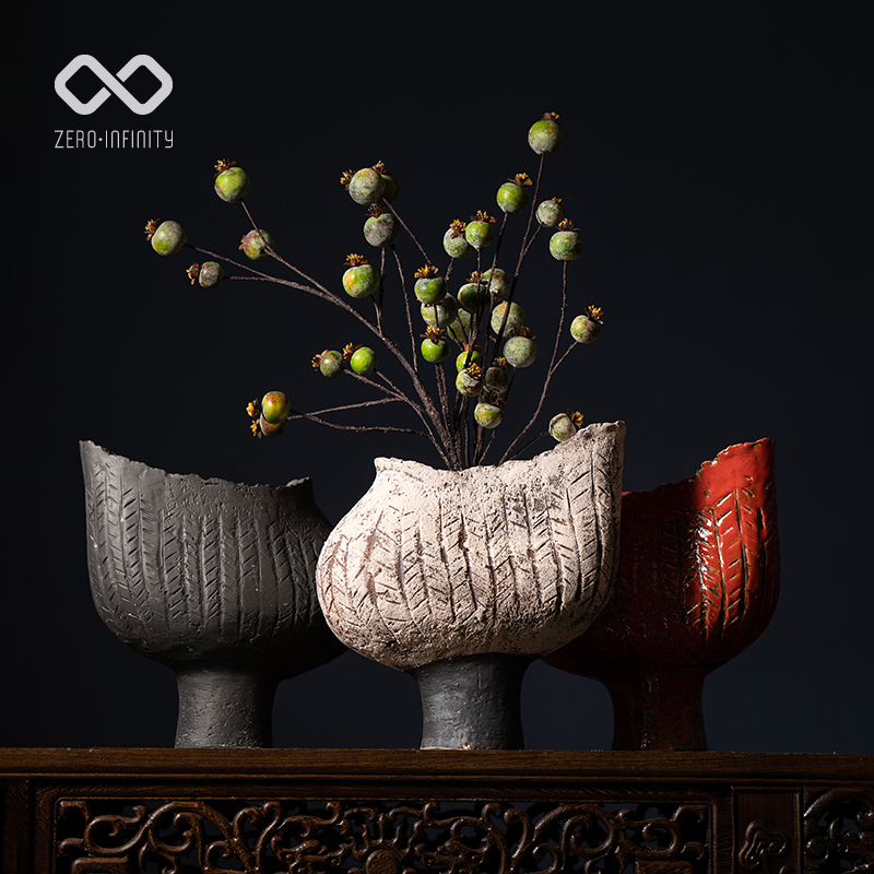 新中式侘寂风暮鼓摆件插花陶瓷