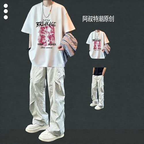 夏季纯棉男生纯棉短袖t运动套装