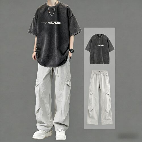 夏季扎染重磅纯棉青少年运动套装