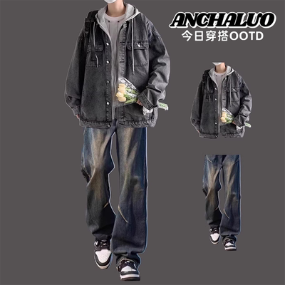 翻领出去宽松假两件牛仔外套