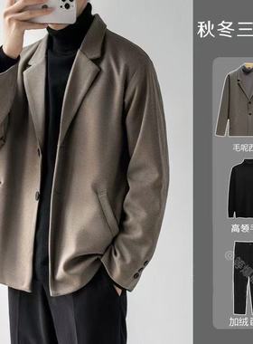 短款毛呢夹克大衣男士西装套装休闲外套韩版英伦风高级感呢子西服