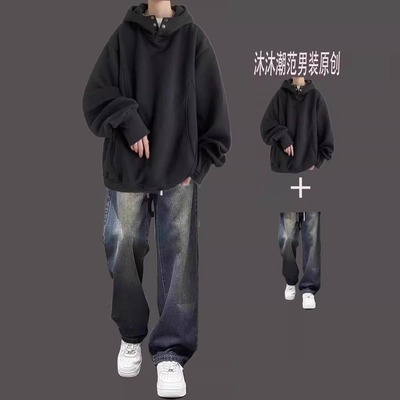 两件套穿搭美式潮连帽套头卫衣