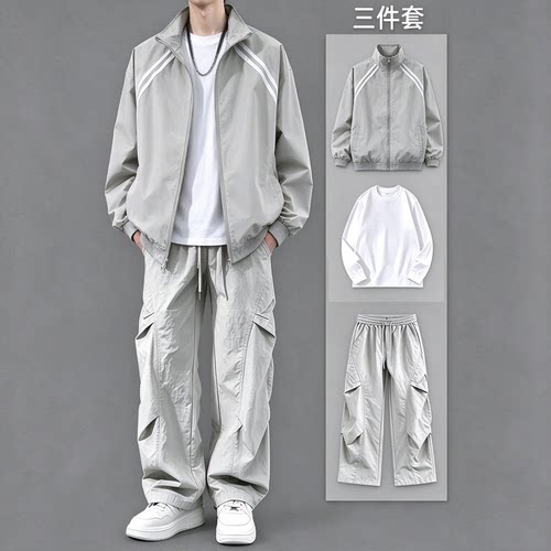 男士春秋冲锋衣运动夹克三件套