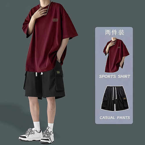 100%纯棉T恤短袖套装夏季青少年