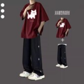 纯棉t恤短袖 男生穿搭休闲运动套装 夏季 美式 宽松男装 一套搭配帅气