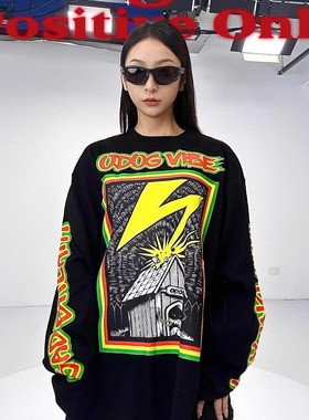 O-DOG 闪电长袖T 印花酷潮撞色暗黑潮牌透气odog舞者