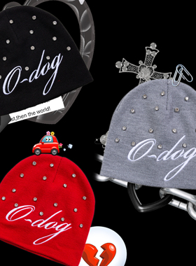 O-DOG 钻钻刺绣毛线帽 针织冷帽嘻哈休闲秋冬百搭潮美式街头odog